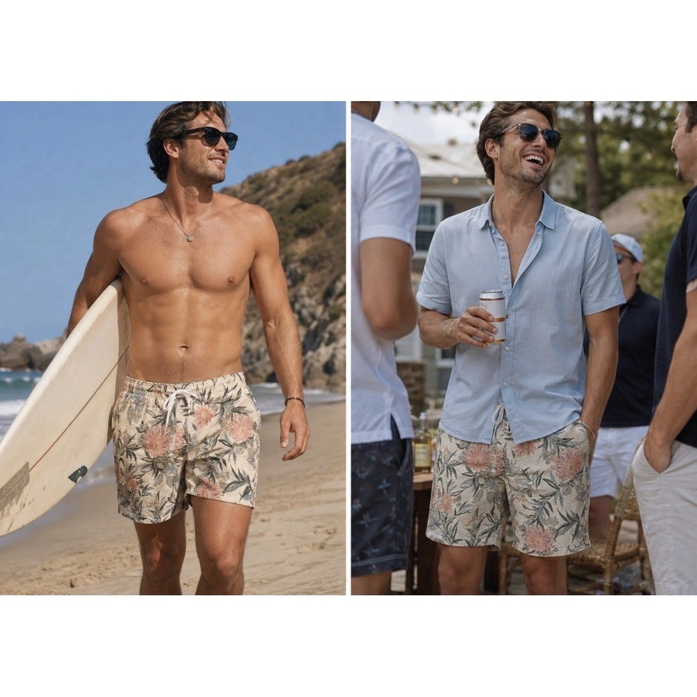American Eagle Men's Lined Boardshorts Florial Swim Trunks Size L